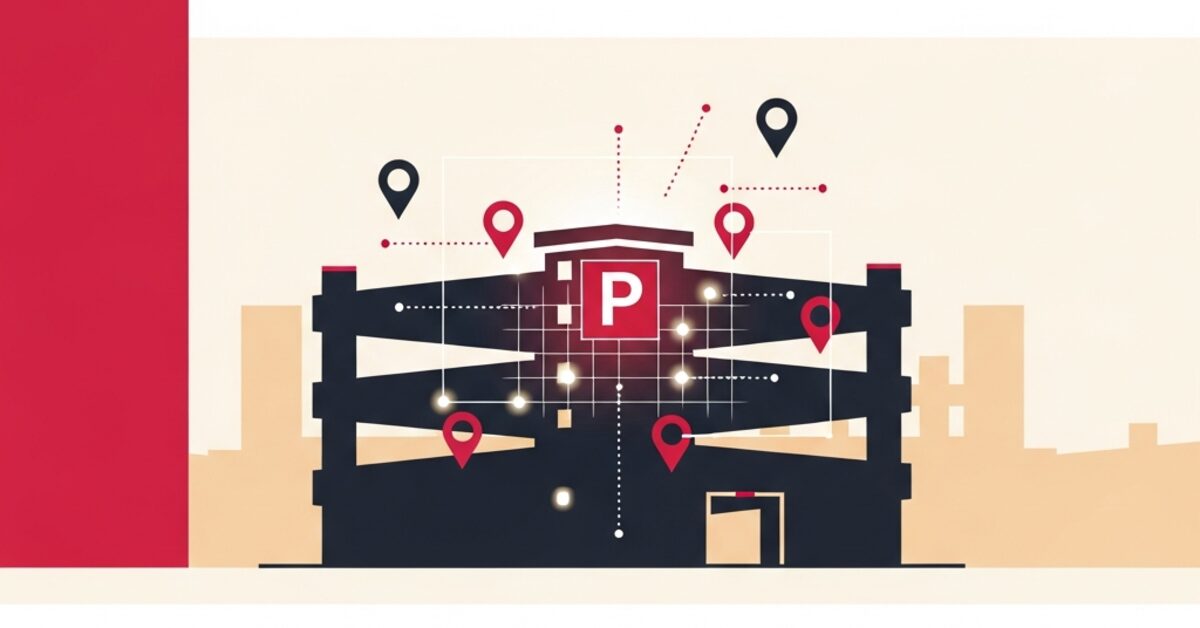 Illustration: a parking structure overlaid with a digital grid
